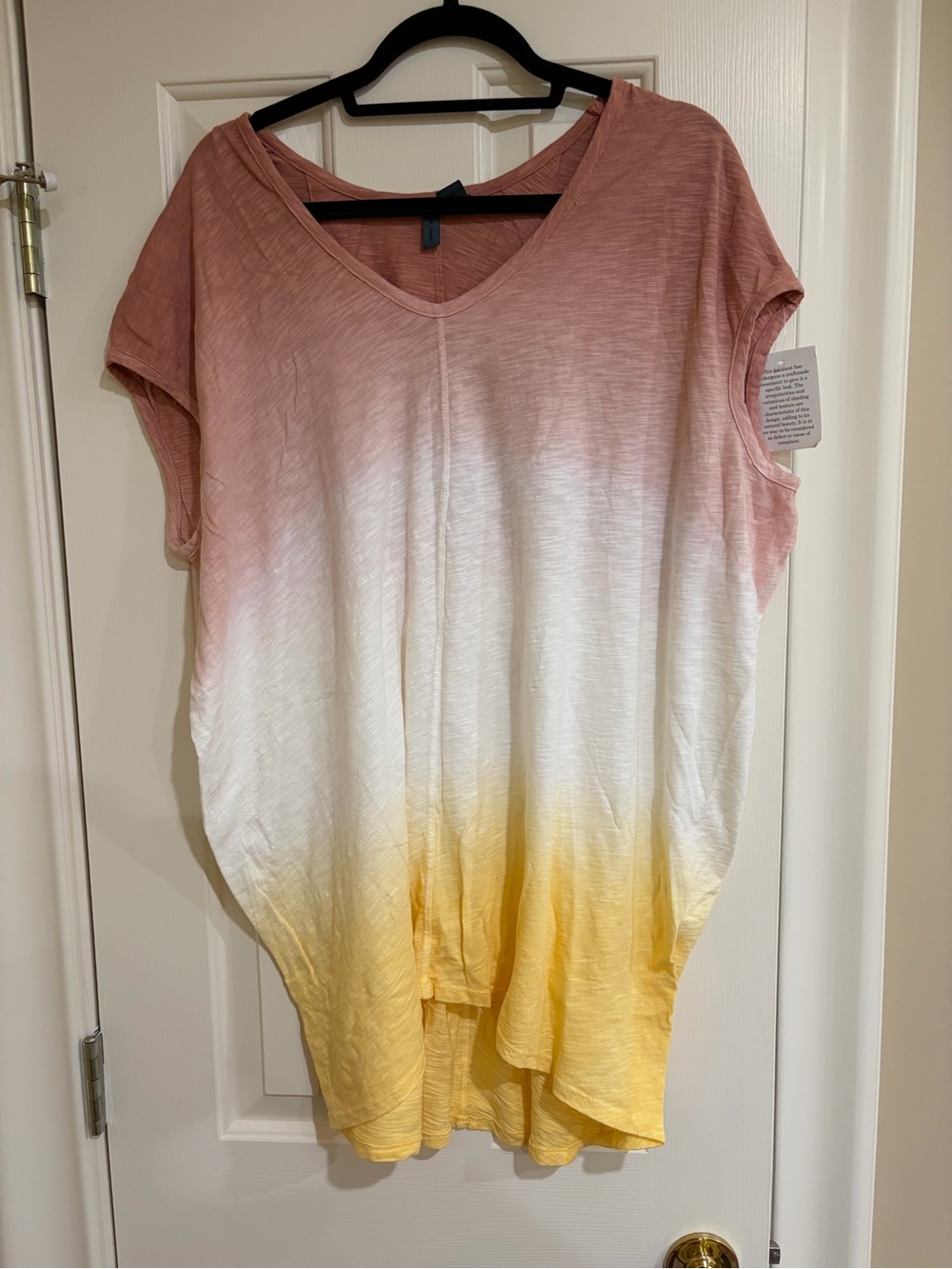 Ombre V-Neck Short Sleeve Tunic in Blush, White & Yellow